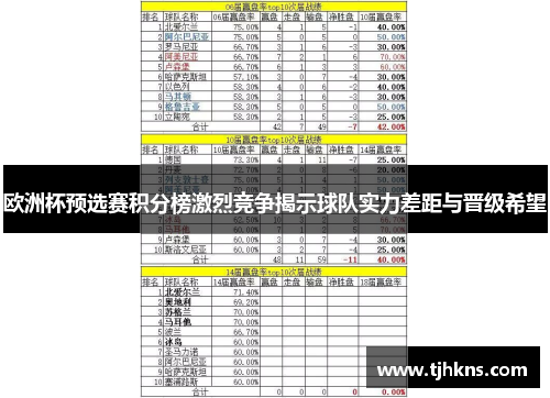 欧洲杯预选赛积分榜激烈竞争揭示球队实力差距与晋级希望